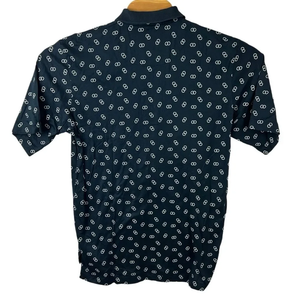 Ralph Lauren Polo Golf Mens Medium‎ Black All Over Print Short Sleeve Polo Shirt